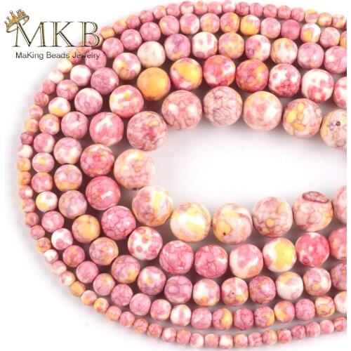 Wholesale Natural Pink Yellow Rain Stone Round Beads For Jewelry Making 4mm-10mm DIY Bracelet Necklace Jewellery Strand 15"