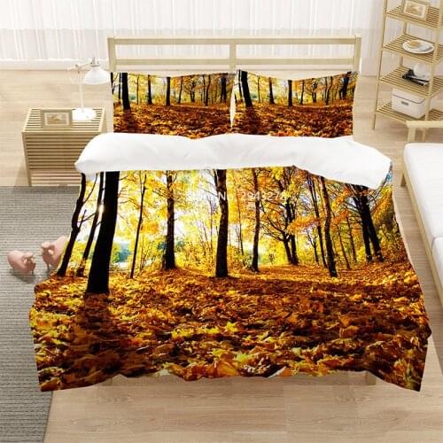Autumn Landscape Patterns Bedding Set Home Textile American/European/English Size Quilt Cover Pillowcase Bedroom Decoration