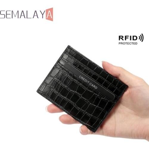 SEMALAYA New Fashion Credit Card Holder Split Leather Slim Card Case Wallet Women Men Business Card Cover Alligator Pattern