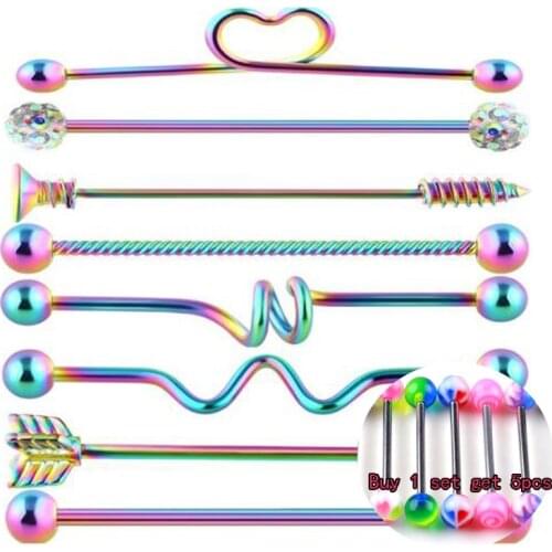 8pcs/Set Surgical Steel Arrow Expansion Industrial Barbell for Women Men Ear Cartilage Earring Helix-Conch Body Piercing Jewel