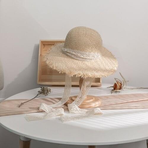 2021 Parents-Child Hand-Woven Straw Paper Hat Female Wide-Brimmed Sun Hat Ladies Beach Hat Fashion Hat Lace Gorras