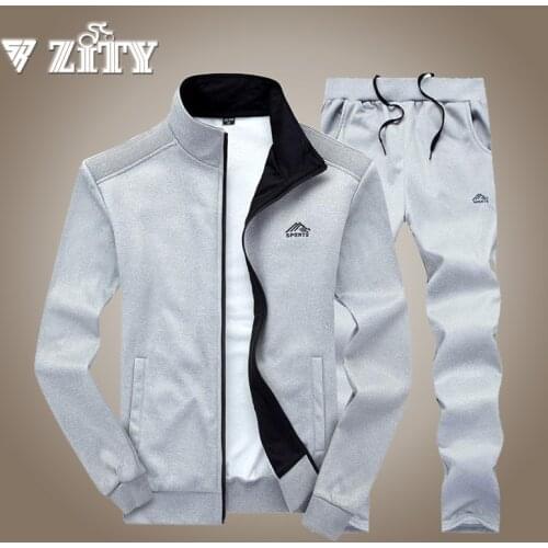 ZITY Tracksuits Men Sweatershirt +Pant Set Spring Autumn 2 Piece Outfits Mens Clothing Slim Zipper Casual Mens Track Suit