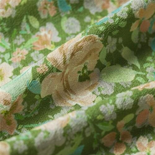 Green background and light orange mini floral printing vegetable fiber fabric,sewing for dress,skirt,pants,craft by the yard