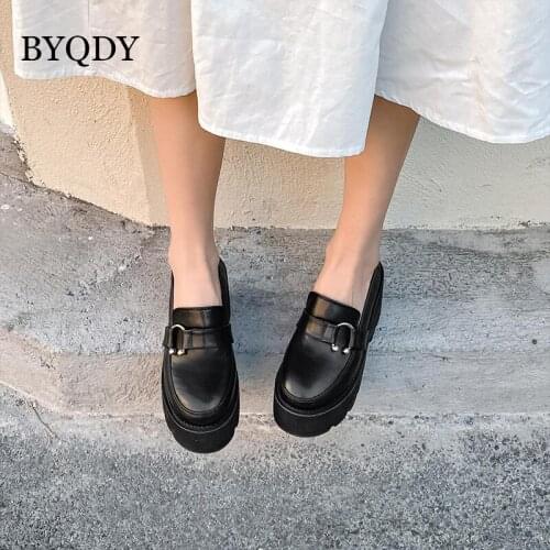 BYQDY Women Spring Autumn Mary Jane Pumps Japanese Chunky Heels Retro Platform Round Toe Small Leather Shoes For Workers Black