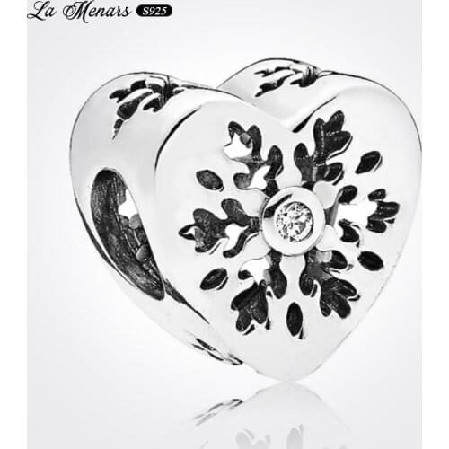 La Menars New Snowflake Heart Bead Fit Original Pandora Charm Bracelet Genuine 925 Sterling Silver For Women Jewelry DIY Making