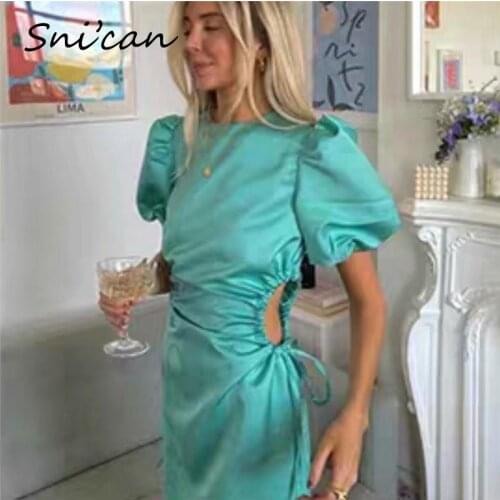 Summer Sexy Dress Hollow out Waist Midi Sexy Dresses Za Women Fashion Blue Robe Femme Vestidos Mujer Robe Femme платье летнее