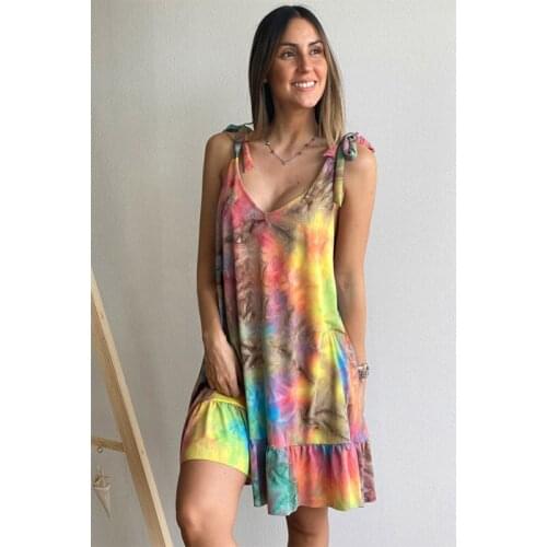 2021summer Womens Dress Spot Gradient Printing Tie Dye Suspender Sleeveless Hollow Out Dress Streetwear Elegant European Style