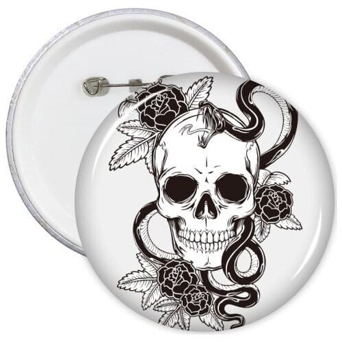 Animal Skull Snake Sketch Pattern Round Pins Badge Button Clothing Decoration 5pcs Gift