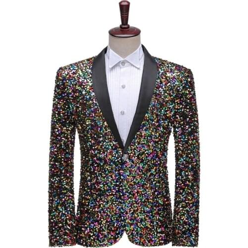 100%real men white/green/multi full sequined jacket event/stage performance short tuxedo jacket/stage performance/ASIA SIZE