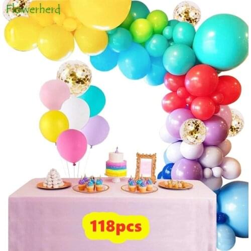 118pcs Rainbow Balloon Garland Kit Confetti Balloons Set with Balloon DIY Tools Birthday Wedding Baby Shower Party Decorations