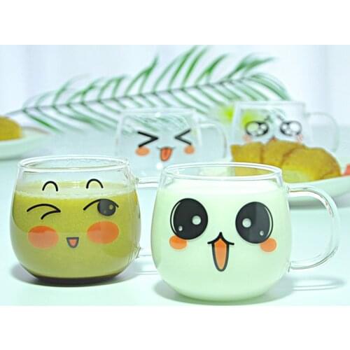150ml Glass Creative Cartoon Expression Water Glass Glass Cute Coffee Cup Mug Couple Gift Cute Coffee Mugs and Cups