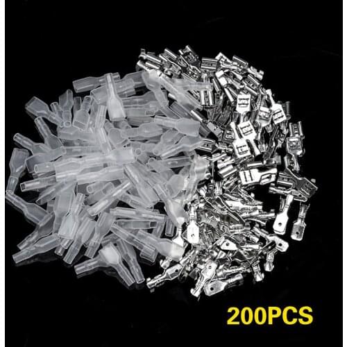 200Pcs 2.8/4.8/6.3mm Wire Connectors Terminals Kit Crimp Female/Male Spade Terminals With Transparent Insulating Sleeves