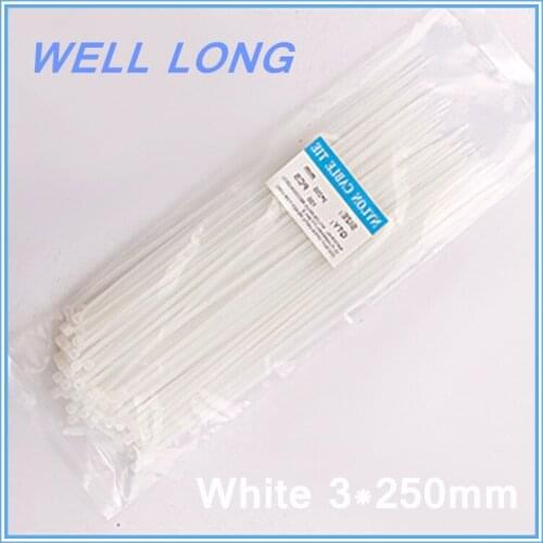 200pcs/lot 3*250mm White Self-Locking Nylon Wire Cable Zip Ties, Cable Ties