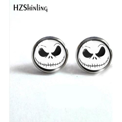 2021 New Fashion Christmas Movies Characters Jack and Sally Glass Dome Round Handcraft Jewelry Stud Earrings