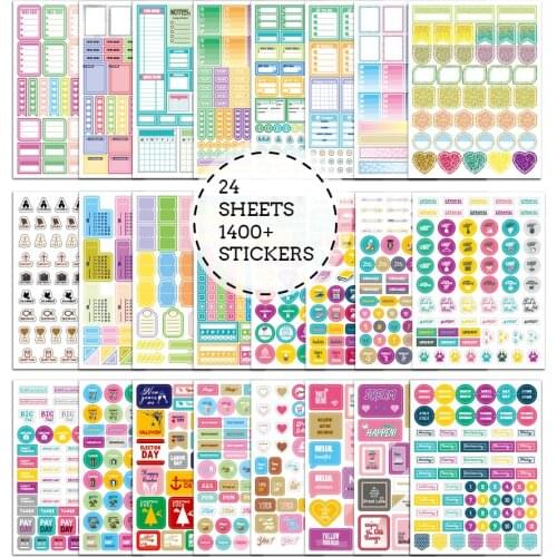 24 Sheets/Set Kawaii PVC Transparent Planner Calendar Diary Journal Sticker Scrapbook Decoration School Office Stationery