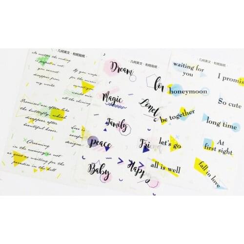 3 Sheets /Pack Geometric English Letters DIY Stickers Decorative Diary Album Stick Label