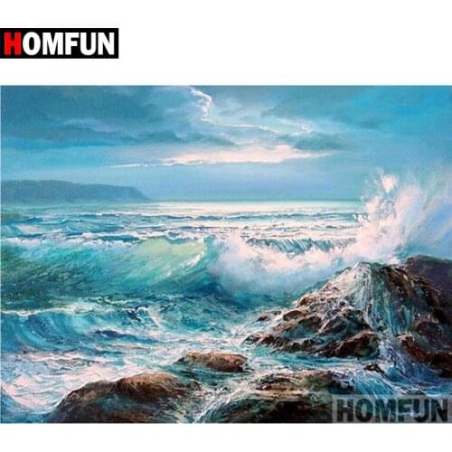 HOMFUN 5D DIY Diamond Painting Full Square/Round Drill "Sea wave" 3D Embroidery Cross Stitch gift Home Decor A10040