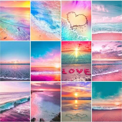 AZQSD Diamond Embroidery Seaside Sunset Mosaic Rhinestones Handicraft Diamond Painting Landscape Cross Stitch Home Decor
