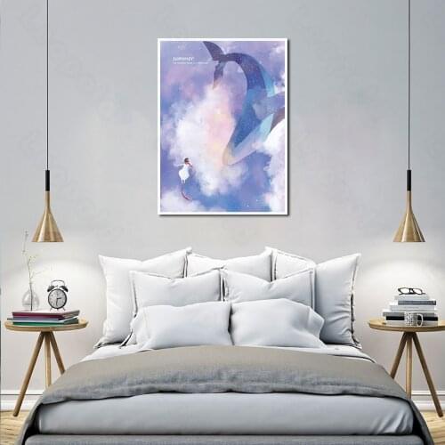 One Piece Decorative Unframed Canvas Painting Artistic Poster Colorful Dolphins Moderns Print for Living Room Wall Decoration