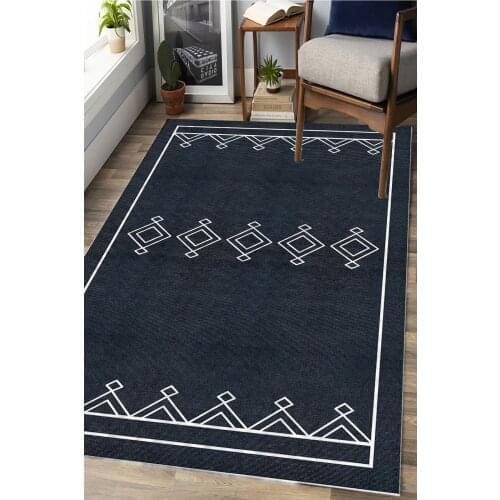 Geometric Pattern Black Carpet (Machine Washable Non-Slip Leather Base 80cm X 100cm) - CP185