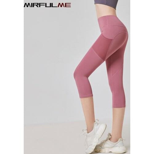 Women Sport Leggings High Waist Cropped Yoga Pant Elastic Mesh Pocket Running Capris Gym Crop Leggings Slim Fitness Tights Femme