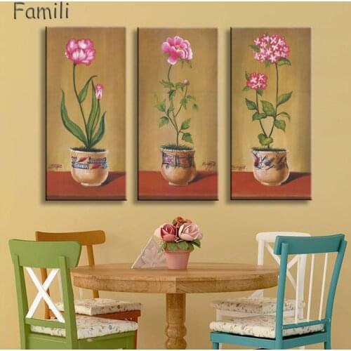 Impressionist Retro Flowers 3pcs/set vase decoration flower Canvas Painting wall Art for living room printed decor unframed