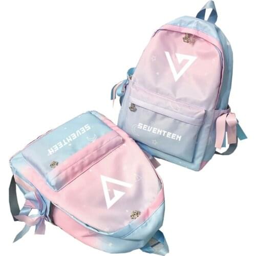 Korean Kpop Group SEVENTEEN Printing Backpack Women Pink Bagpack Waterproof Travel Backpack Nylon School Bags for Teenage Girls