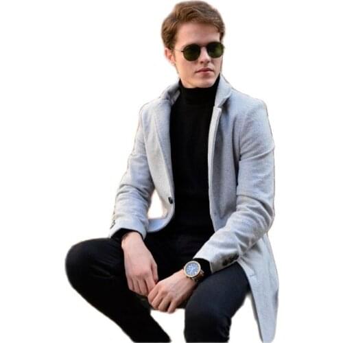 Mens Gray Cachet Coat 2021 Autumn Winter Season High Quality SlimFit RegularOuterwear Front Button Closure SleeveButtonDetailed