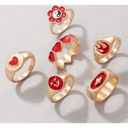 Punk Taichi Heart Cherry Rings Set Fashion Gothic Flame Geometric Rings for Women Men Anillos Jewelry Accessories