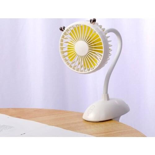 Cute Deer Desk Fan 360° Rotation 2000mAh Stroller Fan Personal Quiet Electric Fan for Library Bedroom Camping