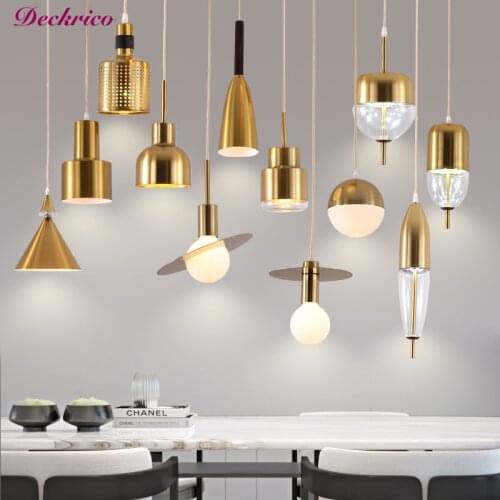 Nordic Minimalist Bar Counter Bedroom Bedside Lamps Light Luxury Creative Personality Golden Single Head Glass Small Chandelier