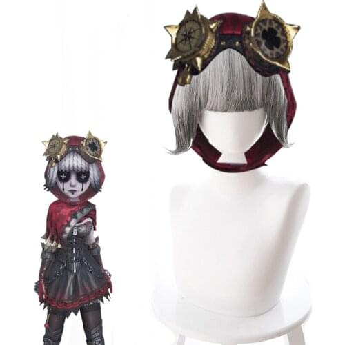 Game Identity V Cosplay Wig Mechanic Tracy Reznik Little Red Riding Hood Role Play Wigs Silver gray gradient black gray +Wig Cap