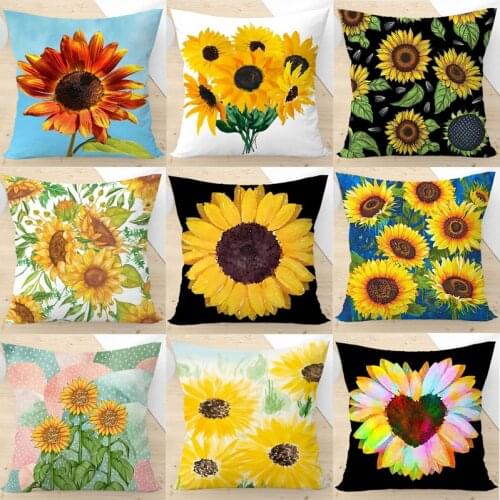 Sunflower Pillow Case 45cm Home Sofa Decoration Bedroom Throw Pillowcases Car Pillows Cover Invisible Zippered No Pillow Insert