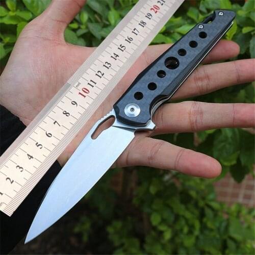 Folding knife camping portable pocket hunting knife D2 steel carbon fiber handle high hardness sharp defensive EDC tool