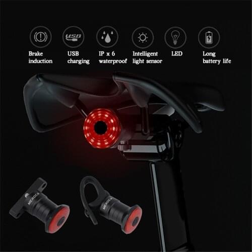 Smart Bicycle Tail Rear Light Auto Start Stop Brake IPX6 Waterproof USB Charge Cycling Tail Taillight Bike LED Lights