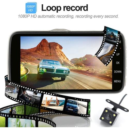 Dash Cam 4" IPS FHD 1080p Dual Lens Car DVR Camera With Loop Recording G-Sensor Parking Motion Detection WDR Night Vision