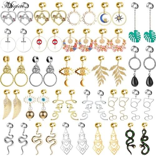 Miqiao 2pcs Stainless Steel Dangle Gauges Earring Expander 6-25mm Ear Tunnels and Plugs Piercings Body Jewelry