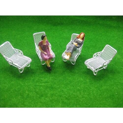 YZ3002 4pcs Model Railway Layout G Scale 1:30 Metal Sun Loungers Beach Chairs