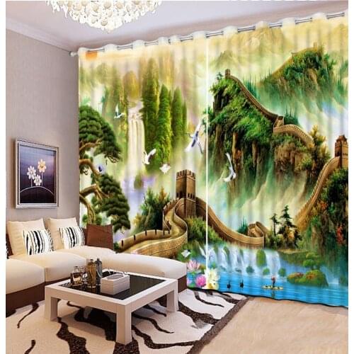 Chinese Great Wall Mountain Scenery print 3D Curtain Drapes For Bedroom Living Room Blackout Window Curtains with Grommets Hooks