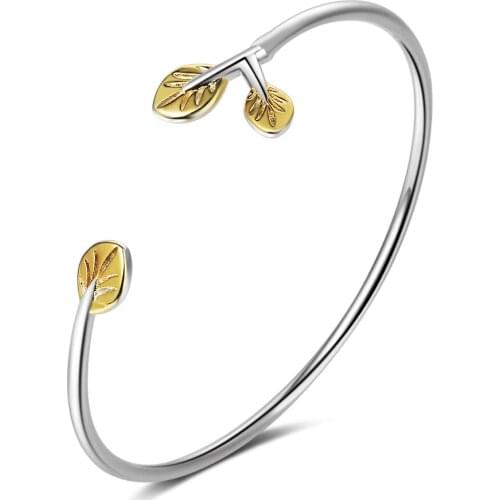 Gold Color Cute Leaf Adjustable Thin Cuff Bangle Bracelet For Women Dainty Jewelry Gifts For Girls