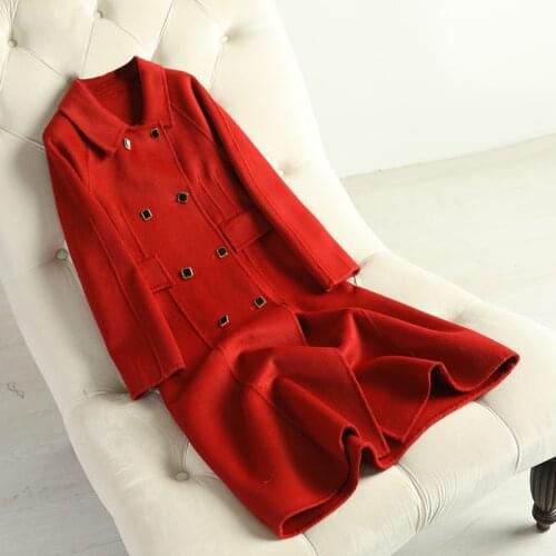 2019 Winter Double-sided Wool Coat High Quality Cashmere Coats Womens Long Coats Double-breasted Female Jacket Outerwear R999