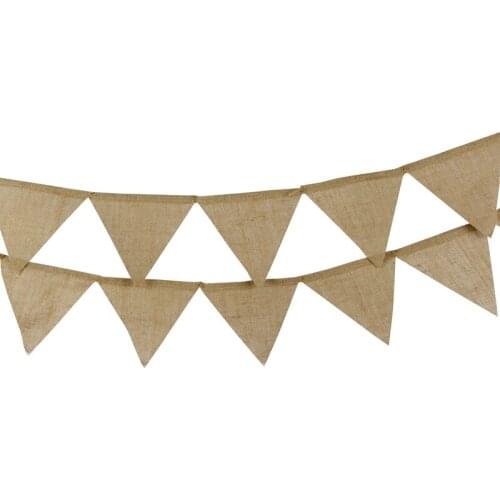 12 Flags /13 flags Jute Fabric Bunting Banner Flags Pennant Vintage Wedding Party Burlap Banners Rustic wedding decoration