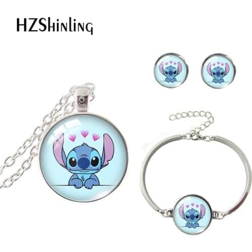 2021 New Arrival Lilo and Stitch Characters Stitch and Angel Necklace Bracelet Earring Sets Handcraft Jewelry Sets