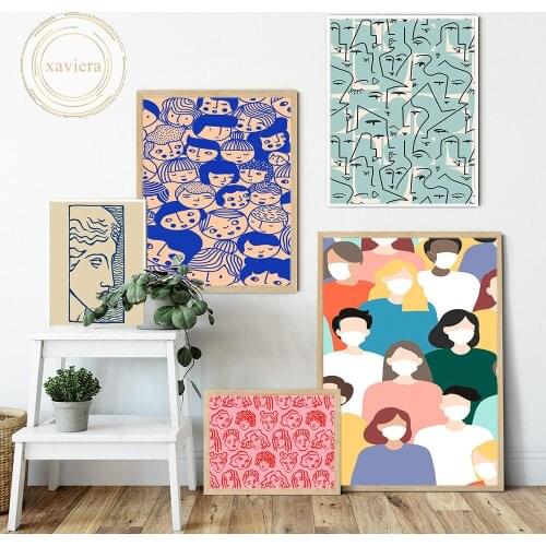 Abstract Cartoon Portrait Canvas Painting Face Line Minimalist Art Posters and Prints Nordic Wall Pictures Home Decor Bedroom