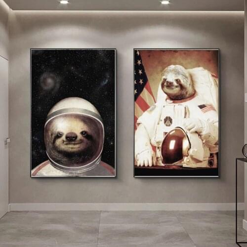Abstract Painting Sloth Space Astronaut Nordic Style Pictures Prints Canvas Poster For Living Room Wall Art Home Decor No Frame