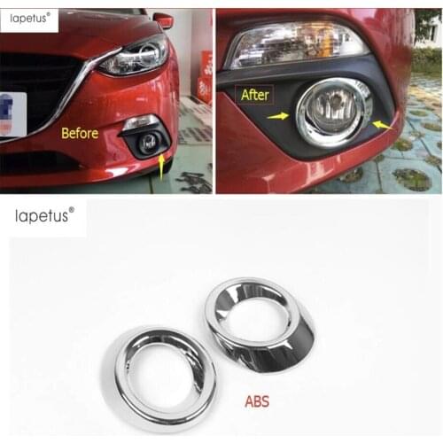 Lapetus Accessories For Mazda 3 AXELA Hatchback Sedan 2014 2015 2016 Chrome Front Fog Light Lamp Ring Molding Cover Kit Trim