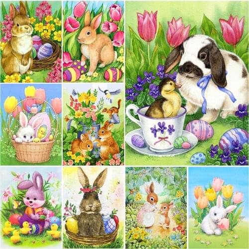 5D DIY Diamond Painting Easter Bunny Rhinestones Rabbit Cross Stitch Kit Embroidery Rhinestones Cartoon Handicraft Home Gift