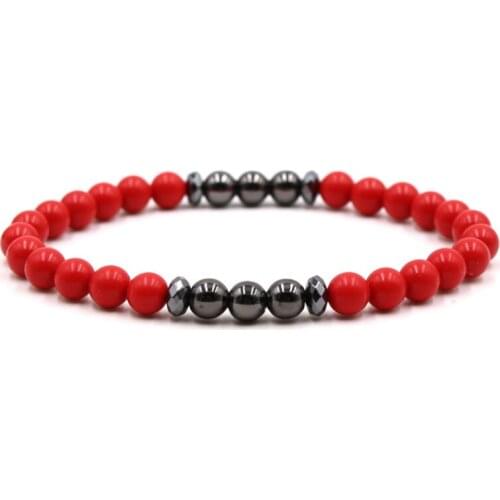 Noble 6mm Red Natural stone bead Bracelets distance Hematite stone bead bracelet for Men&Women charm Handmade fashion Jewelry