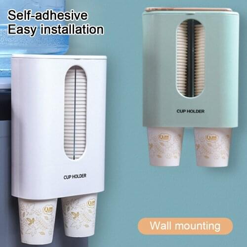 Water Cup Dispenser Holder Holds 80 Disposable Cups Pull Type Cup Storage Rack Cup Container 2-Tube Wall Mounted Dispenser Shelf