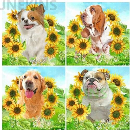 Diy Full Square/Round Diamond Painting Sunflower Cute Dog Animal Picture Dimond Embroidery Wall Stickers Home Decor
